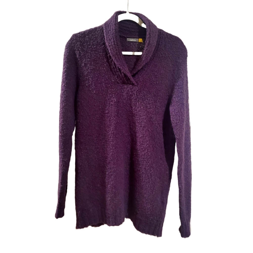 Cabela's wool blend cowl V-neck sweater purple small petite